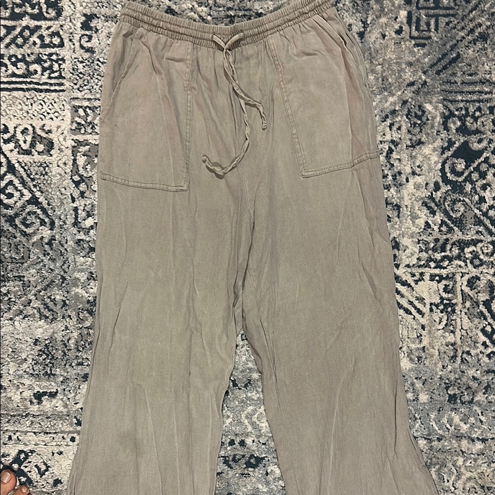 Linen Relaxed Fit Tan Drawstring Pants